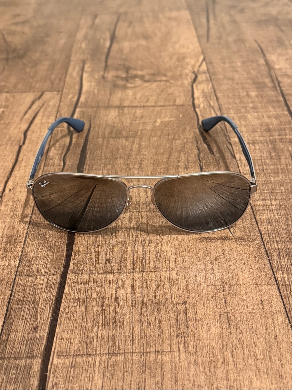 Ray-Ban Men’s Aviator Sunglasses - Brown Lenses, Silver Frame